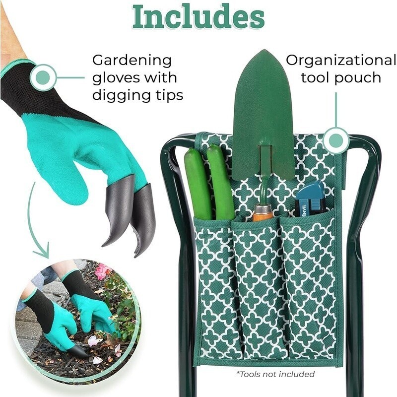 Garden Kneeler Stool Folding Seat Tool Pouch Gloves Comfortable Digging Support