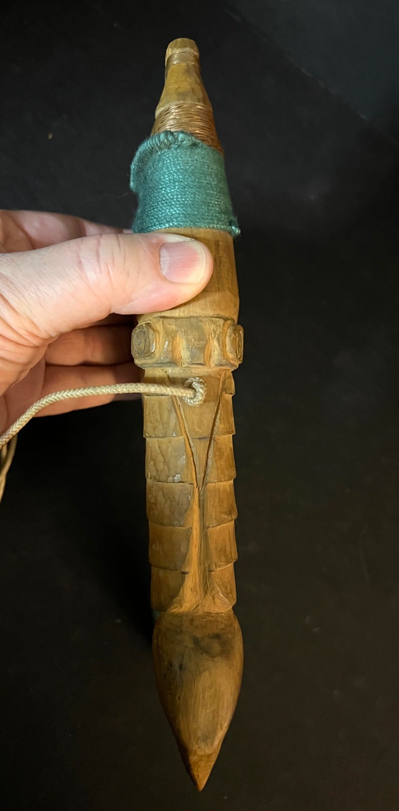 HAIDA-TLINGIT ANTIQUE HALIBUT HOOK w/Carved Totems Vintage Native Fishing