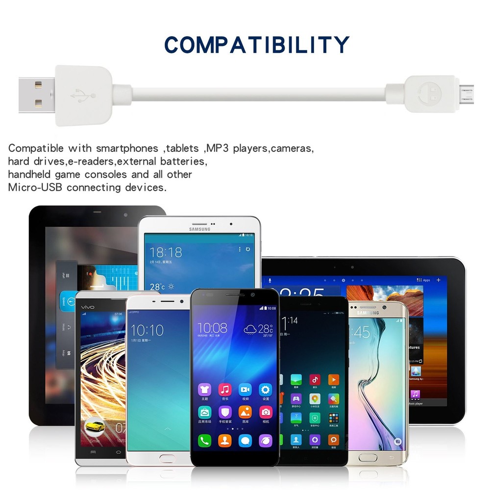 SMALLElectric Micro USB Cable (5-Pack, 6FT) Android Charger, 5PACK 6FT, White