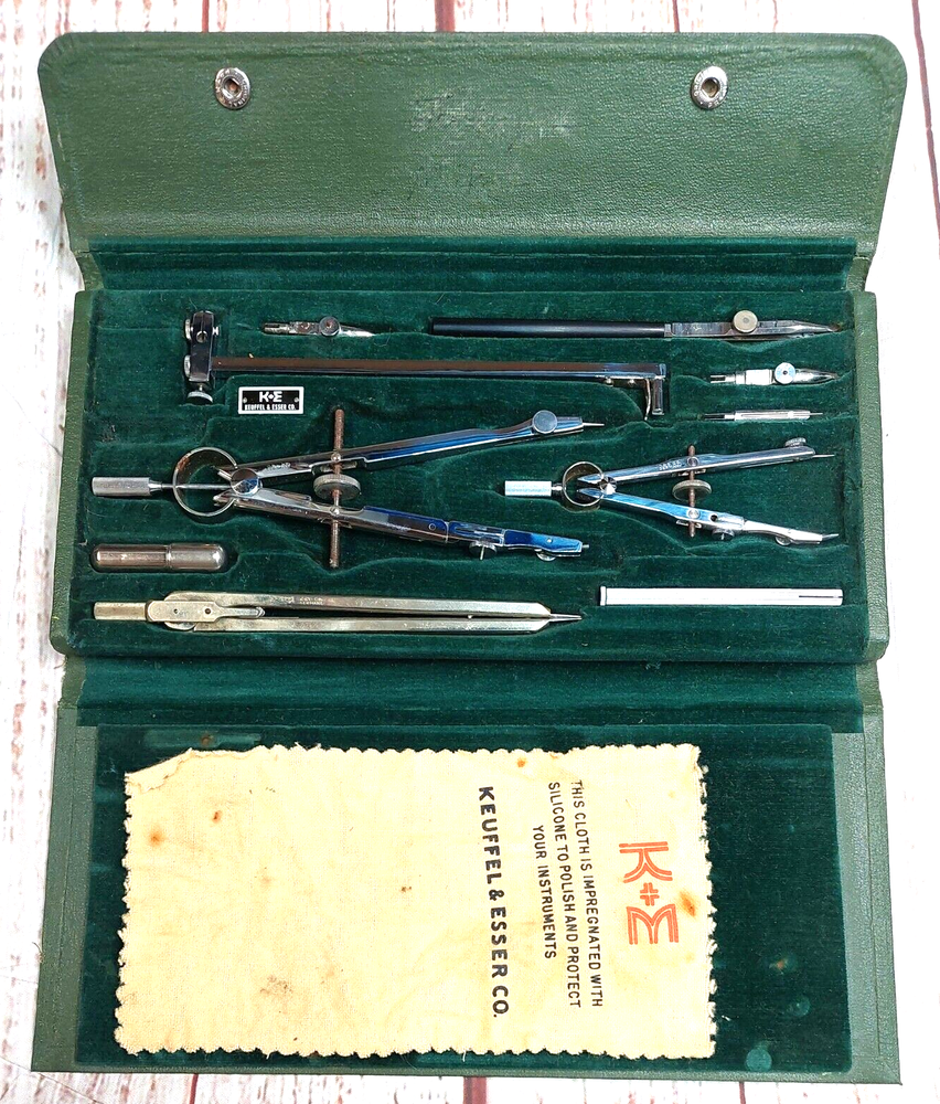Keuffel Esser K E Drafting Tool Set Mechanical Drawing Utensils & Case - FREE SH
