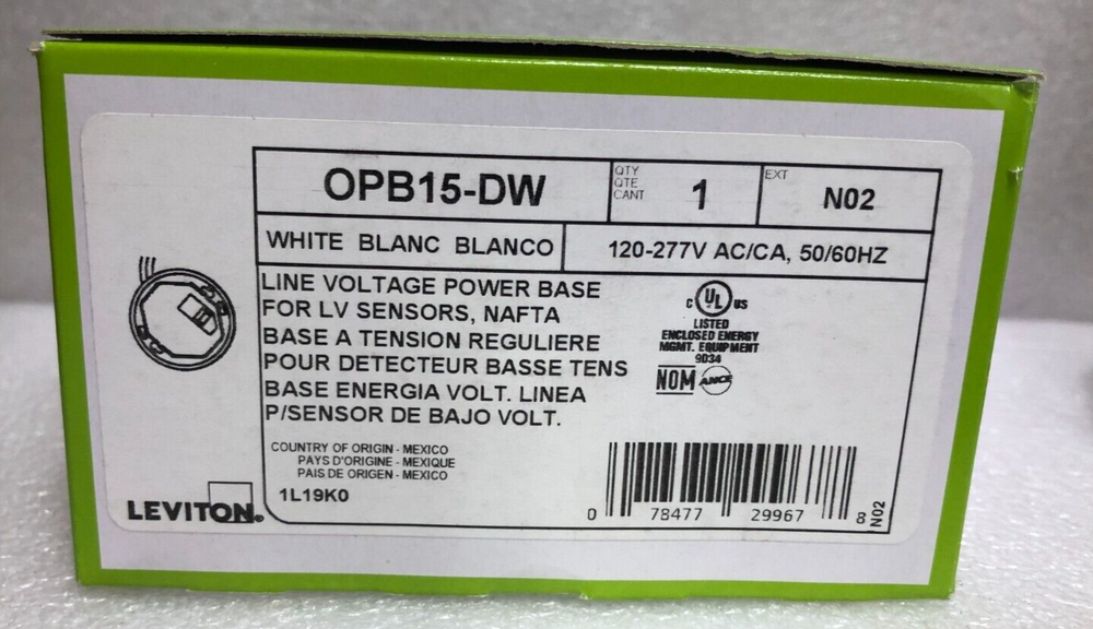 Leviton OPB15-DW Occupancy Sensor Power Base (Qty. 1)