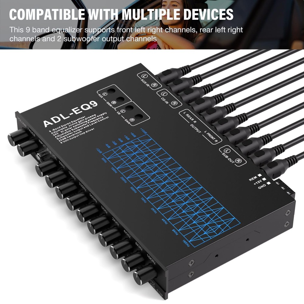 Suacopzar 9 Band Car Audio Equalizer, Graphic Equalizer EQ 9 -