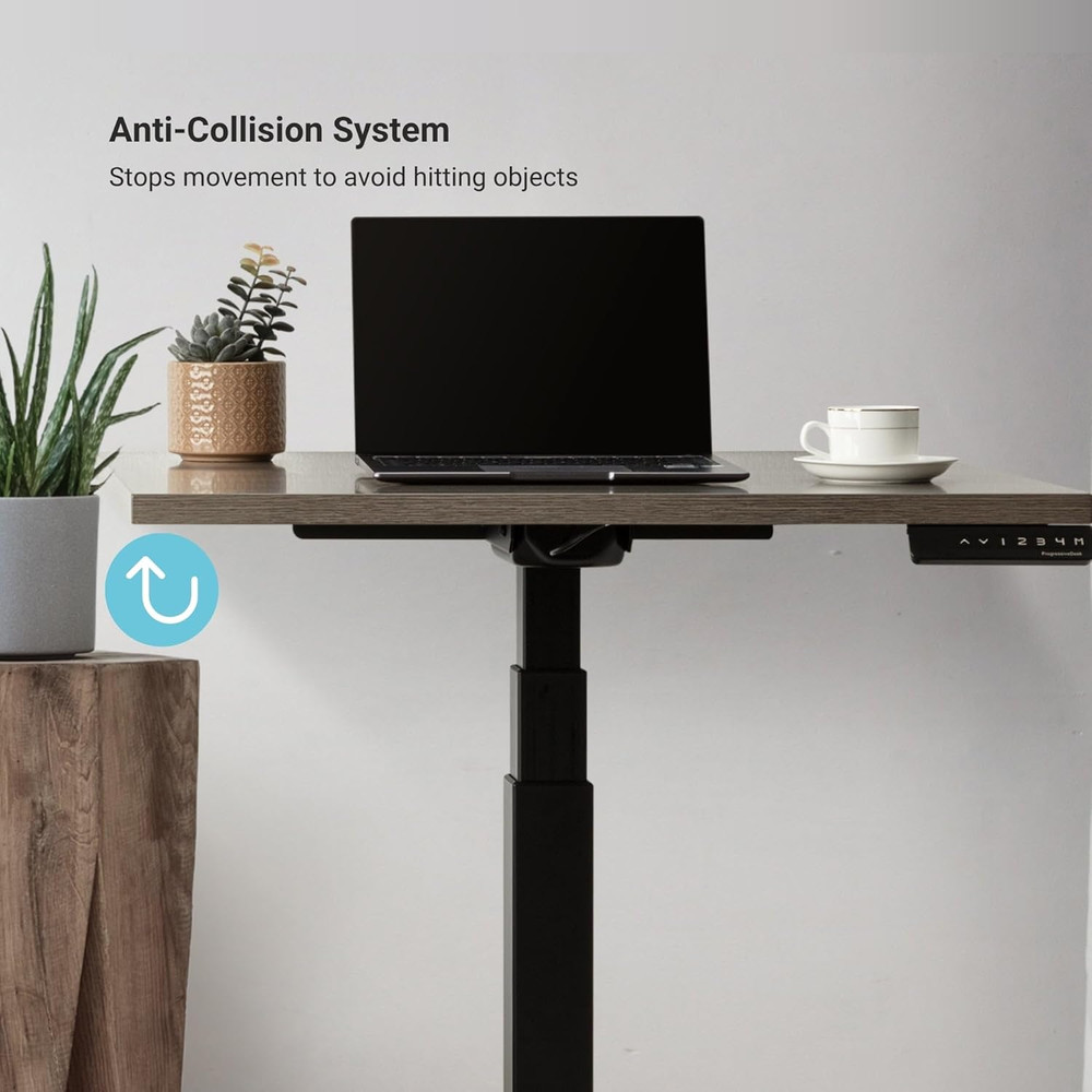 Adjustable Mini Ryzer Square Table Desk 30"x30" - Black Frame, Gray Oak