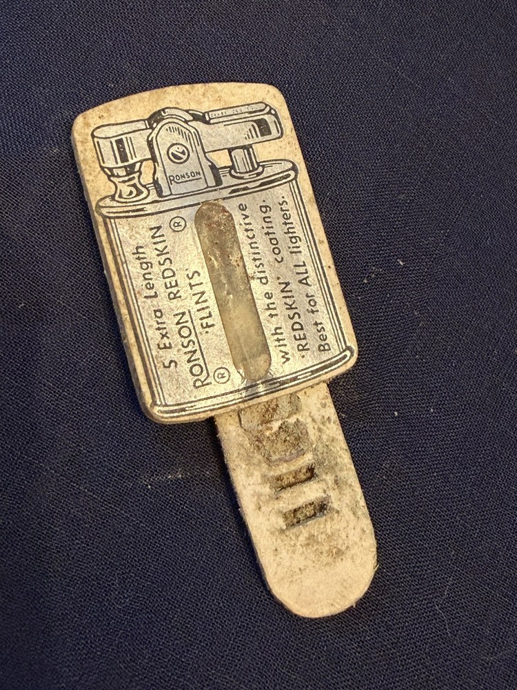 Vintage WWII Era Grapic Ronson Lighters Flints Container With View Spot