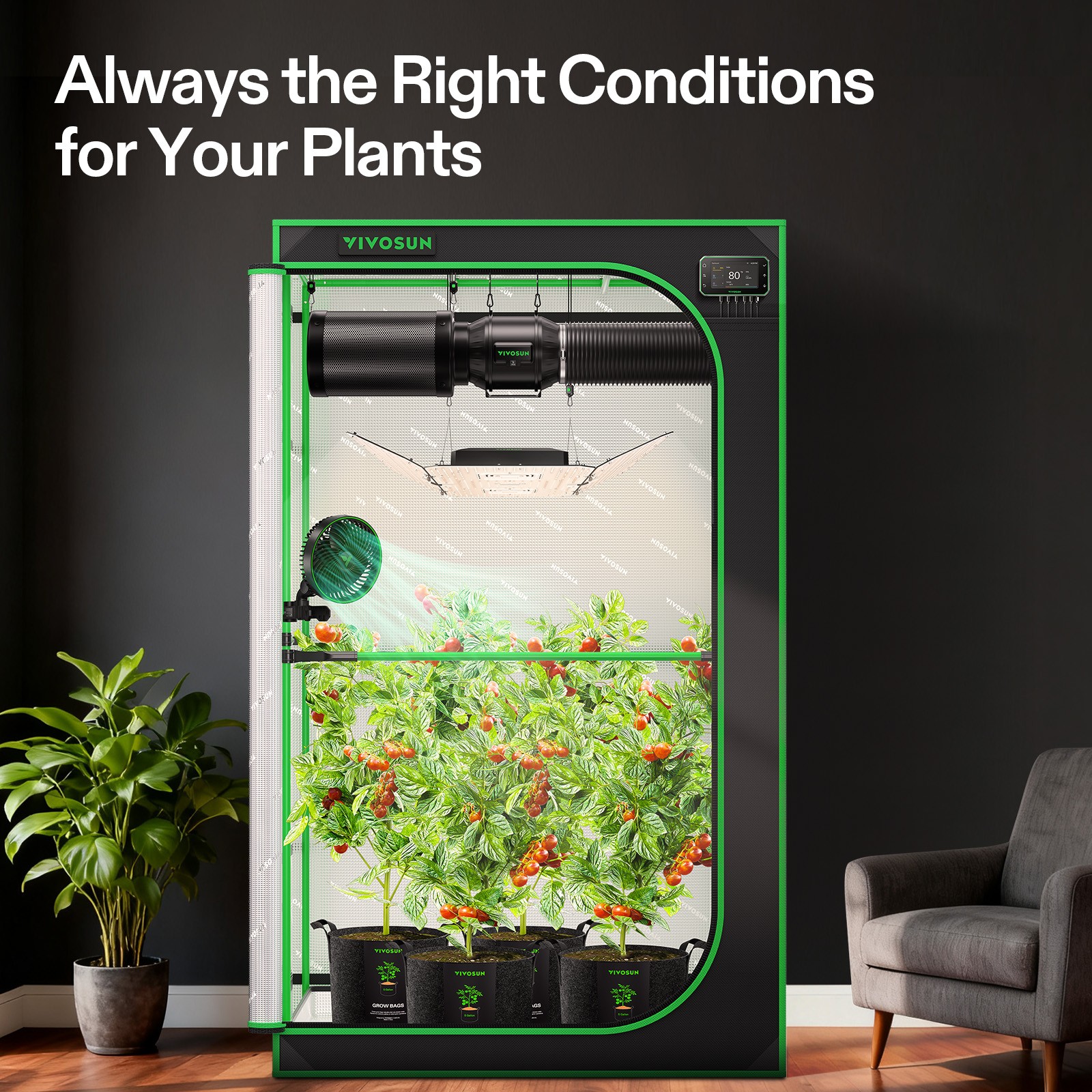 VIVOSUN 4x4FT E42A+ PRO Grow Tent Kit w/ Aerolight AW400SE & T6 Ventilation Kit