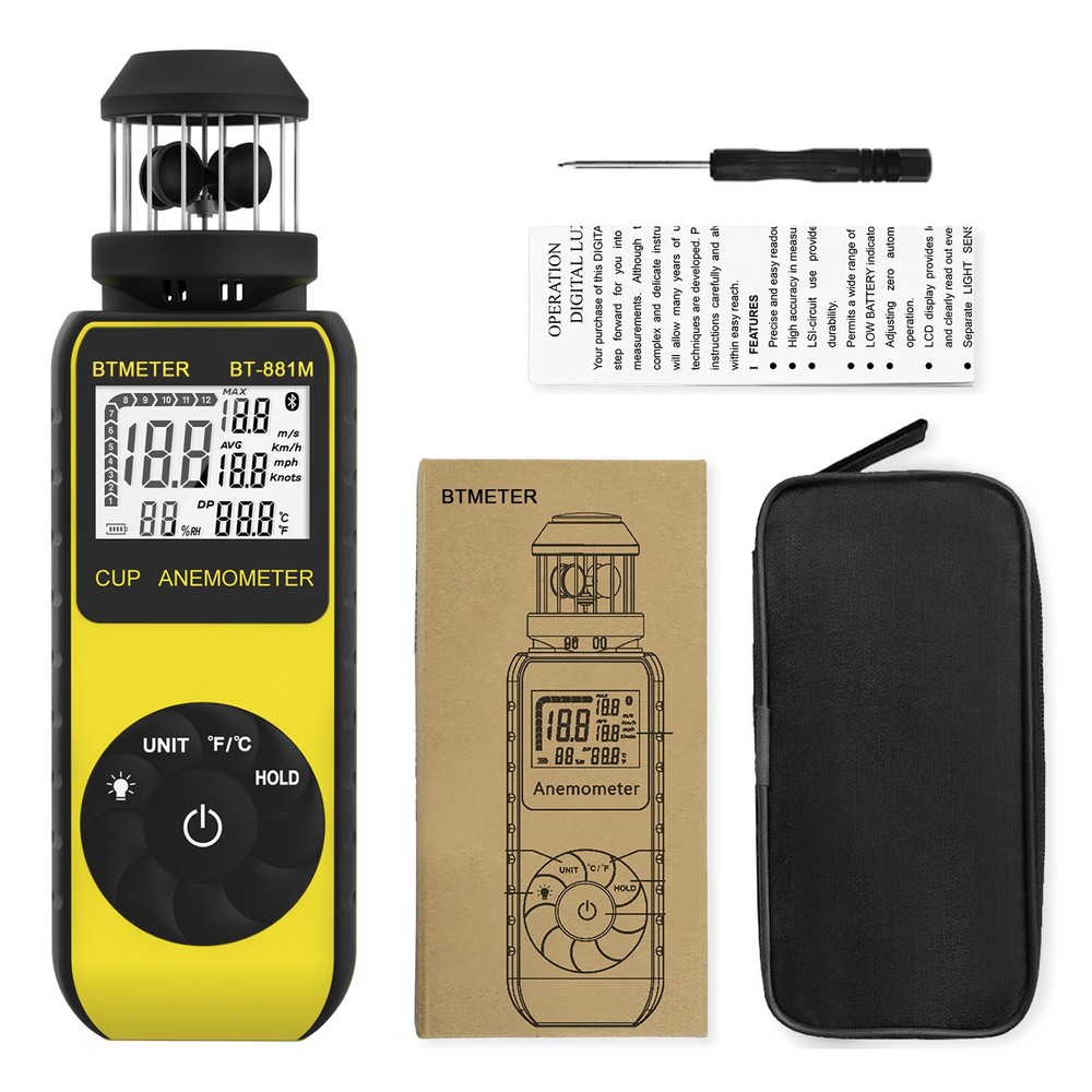 Handheld Anemometer Wind Speed Temp Meter Max Avg Current Backlight 0.7-42m/s US