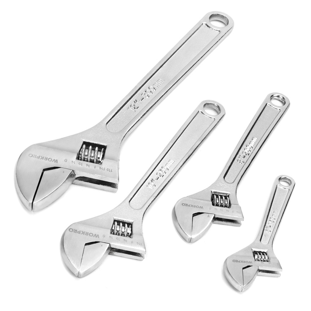 WORKPRO 4PC 6" 8 10" 12" Adjustable Wrench Set Forged Heat Treated Chrome-plated