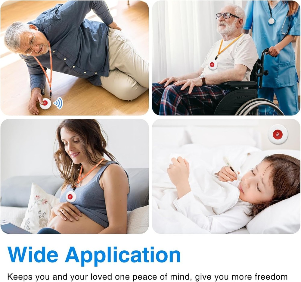 Emergency Call Button for Elderly with 150m Range & 110dB Alarm - 2 Receivers