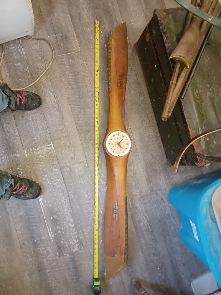 wooden sensenich propeller with mounted telechron clock