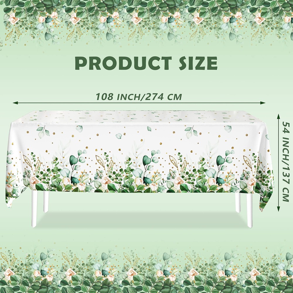 Sage Green Eucalyptus Leaf Tablecloth for 108" x 54" (Rectangular), Greenery