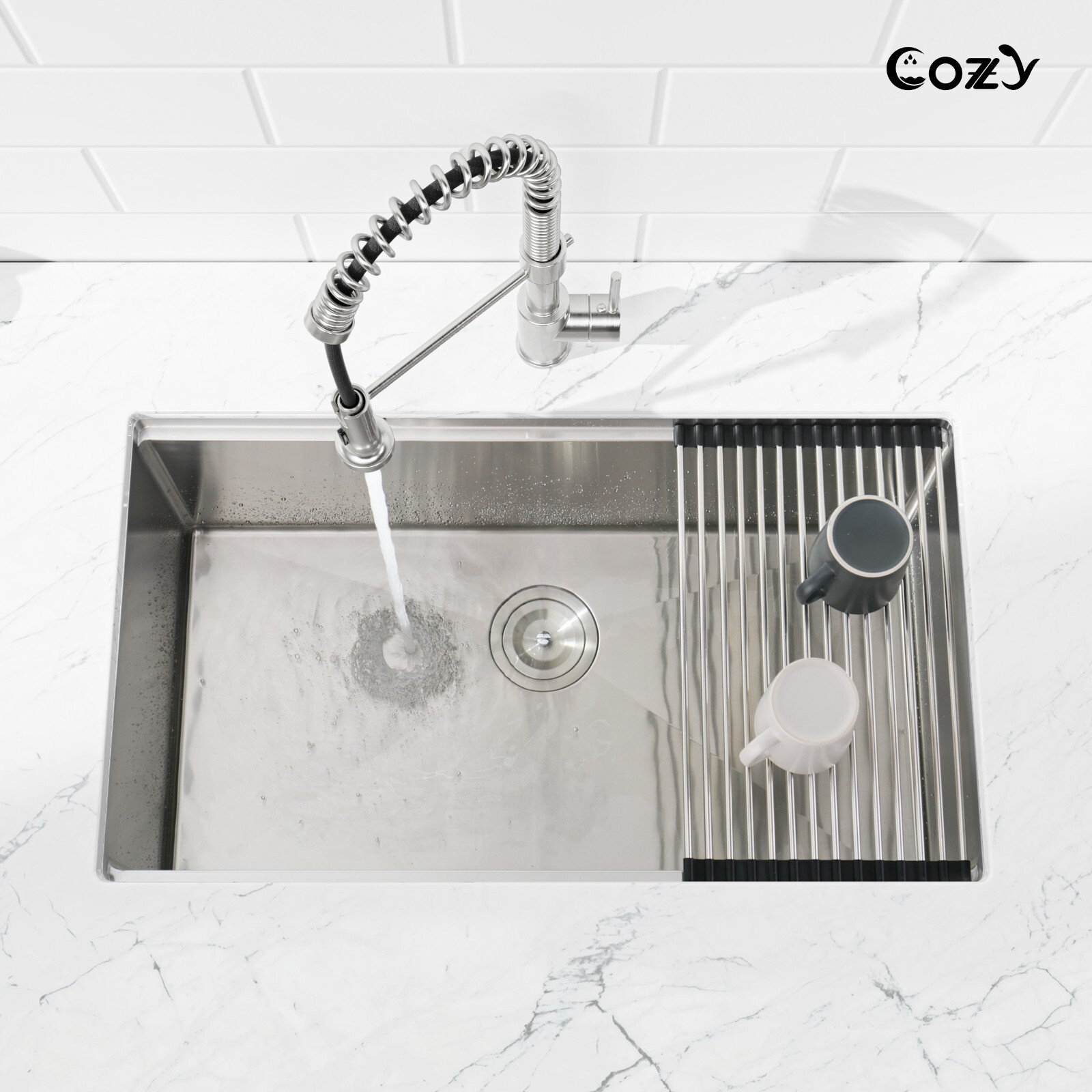 Cozy undermount stainless steel Brush sink 33x19x8 inch with accessory