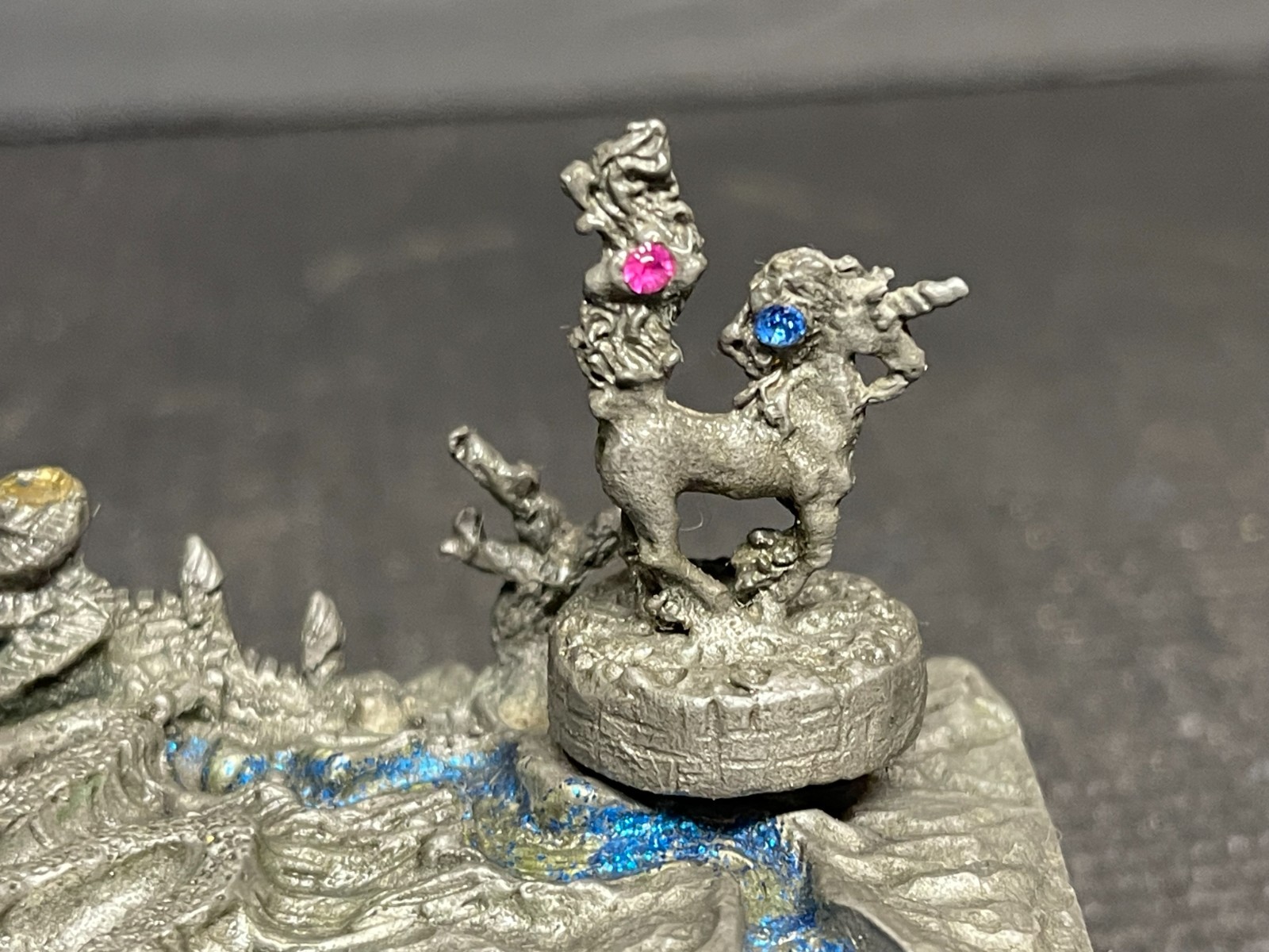 Vintage 1993 CCI Pewter Fantasy Castle & Unicorn Music Box Comstock Creations