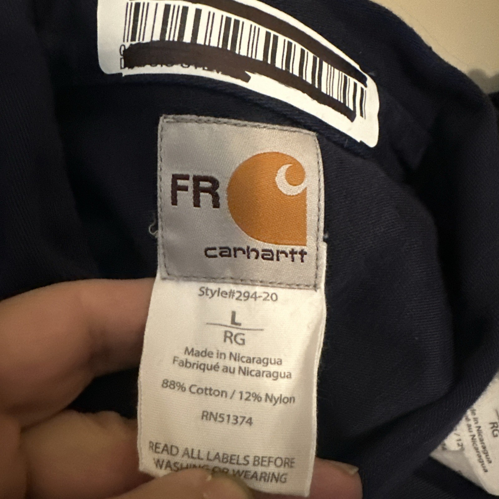 2 Carhartt FR Button Down Cotton Work Shirts Large RG Navy