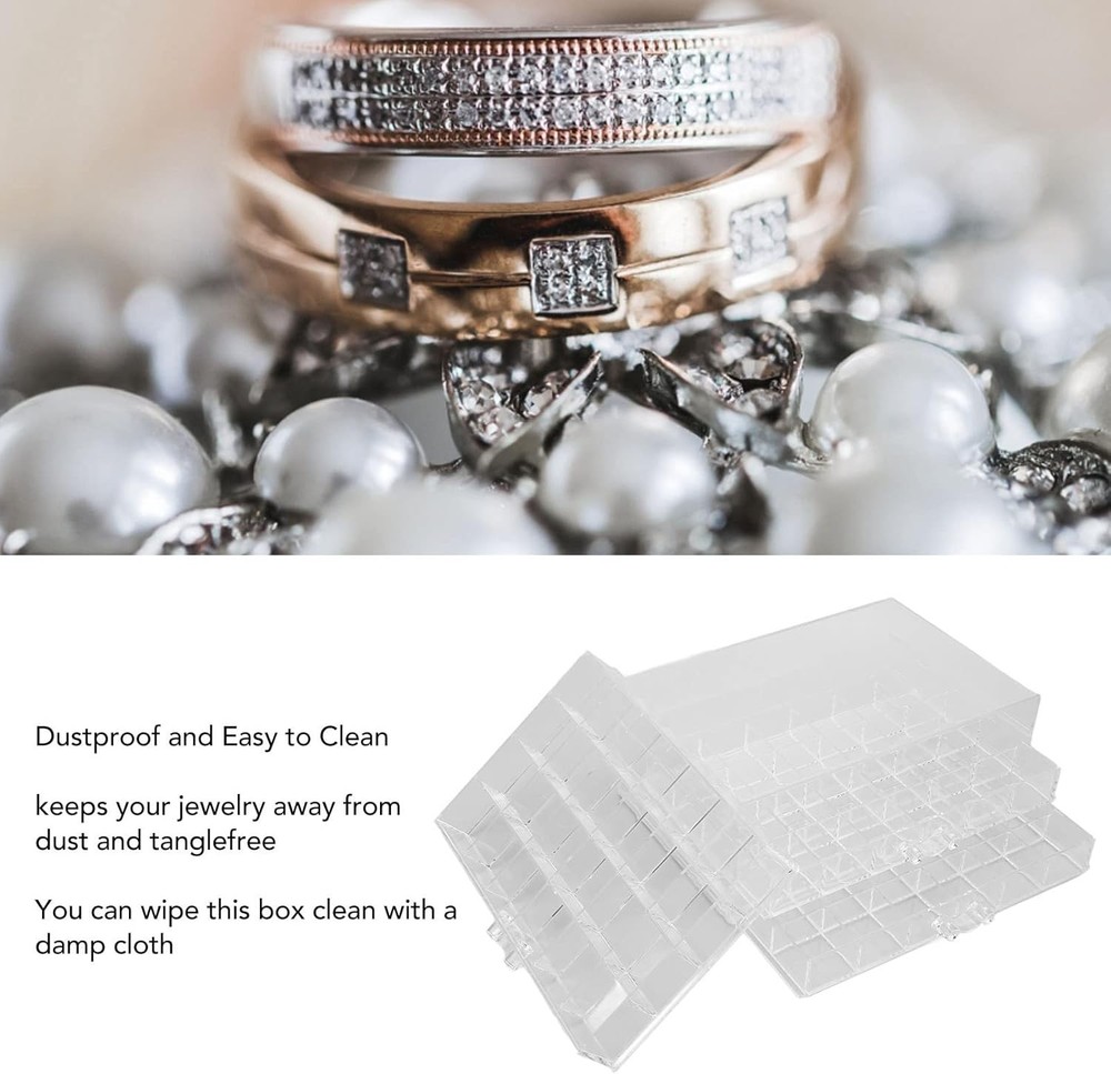 3-Layer Acrylic Jewelry Organizer Box - 72 Grids Clear Stackable White