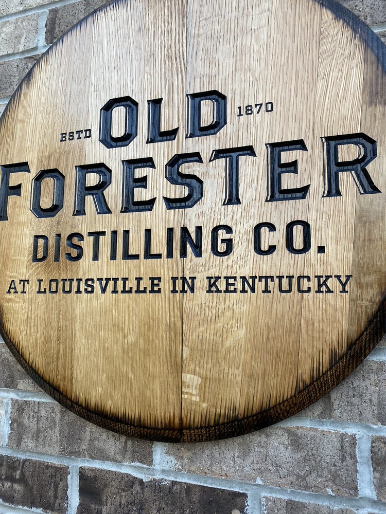 Authentic Old Forester Bourbon Barrel Head 21”- Carved