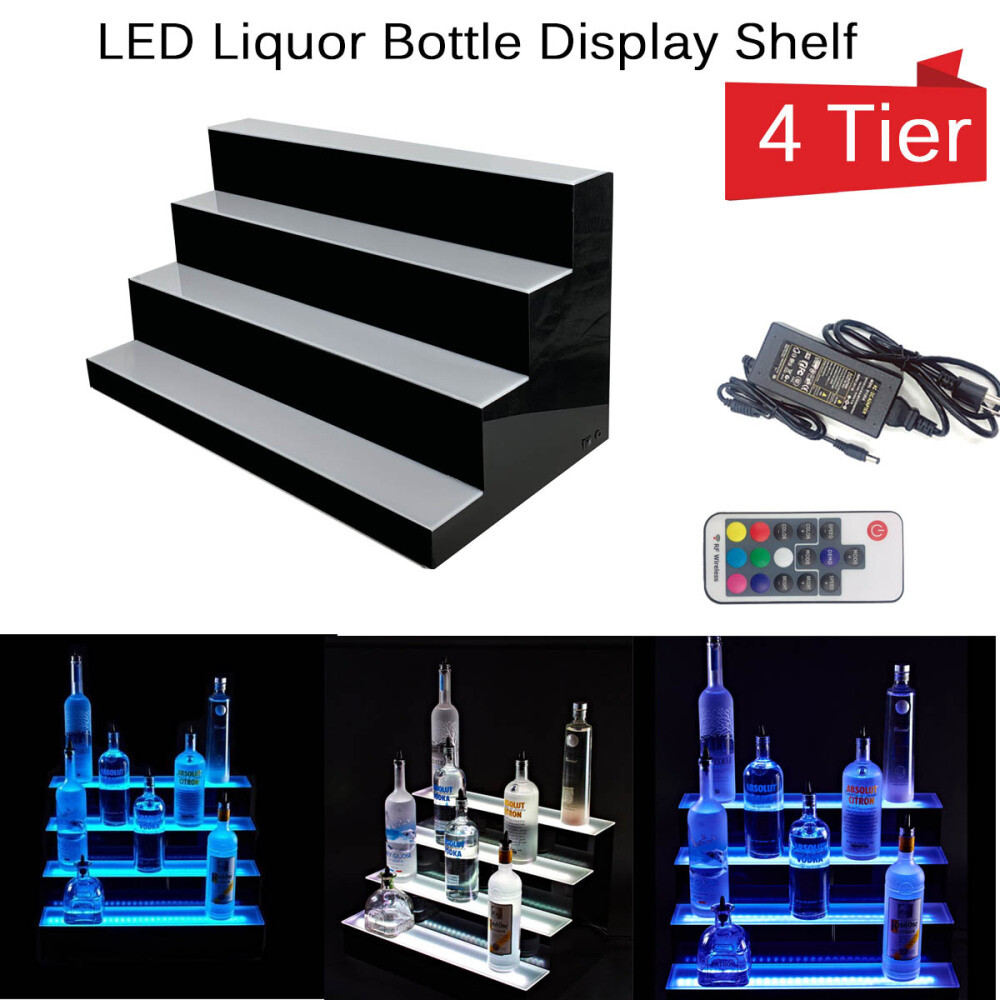 31" 4 Step Tier LED Lighted Shelves Illuminated Liquor Bottle Bar Display Stand