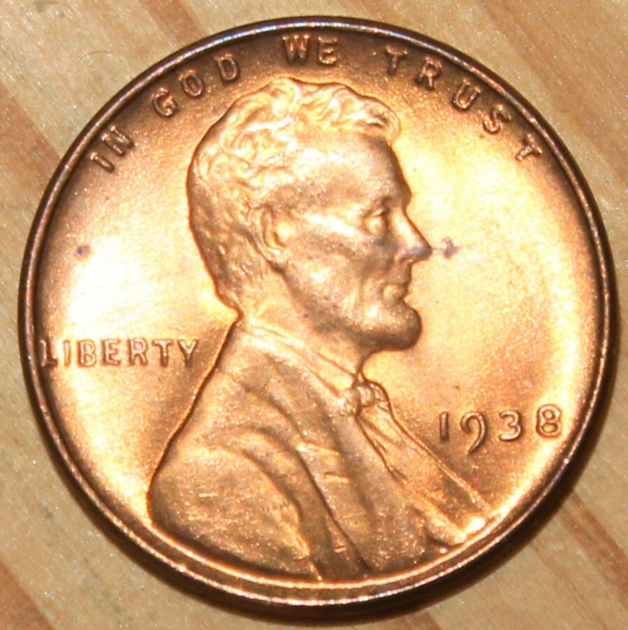 1938 1C RB Lincoln Cent UNC  9593