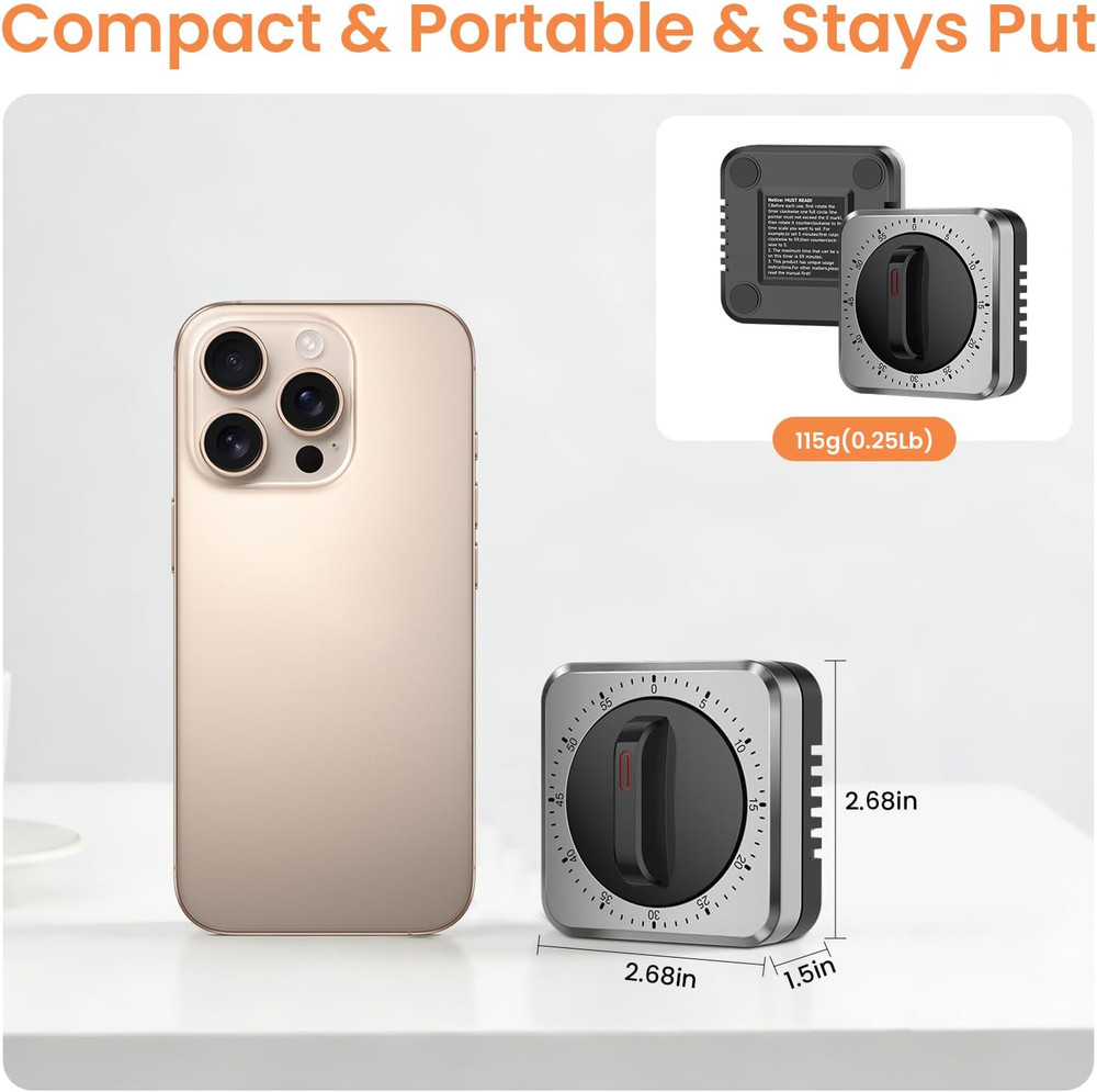 Mechanical Kitchen Timer with Magnet: Wind up Cooking Timer Clock with Loud Alar