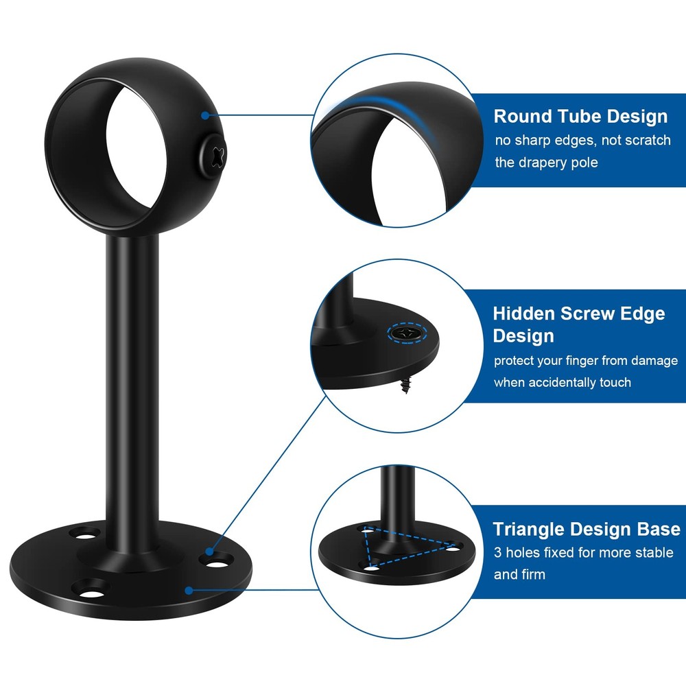 TOKPLNU Ceiling Curtain Rod Bracket, 4 Pack Black 4 Pack,