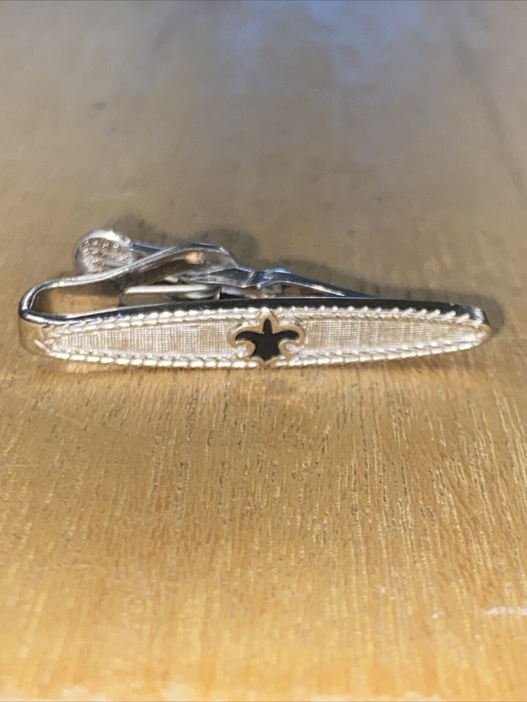 Swank Tie Clip Silver Toned With Fleur De Lis