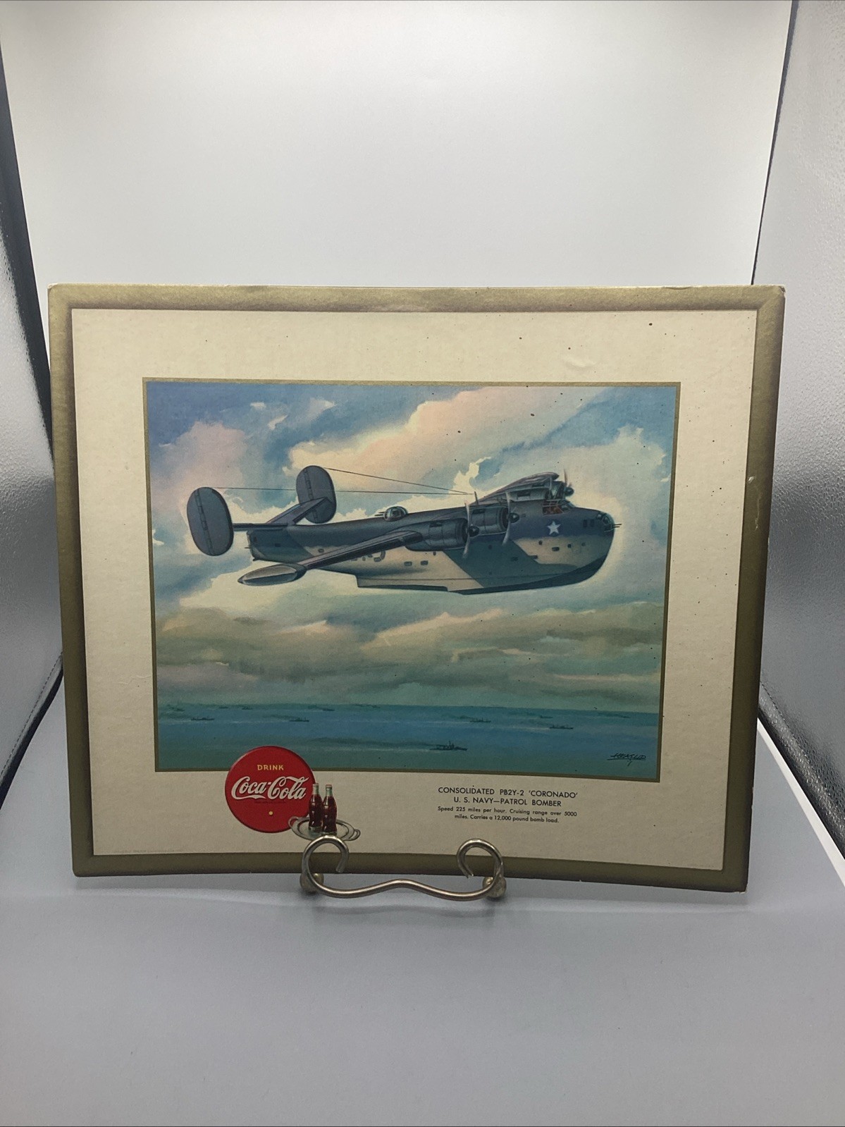 Original 1943 Coca-Cola WW 2 Coronado PB2Y-2 Navy Patrol Bomber Advertising Sign