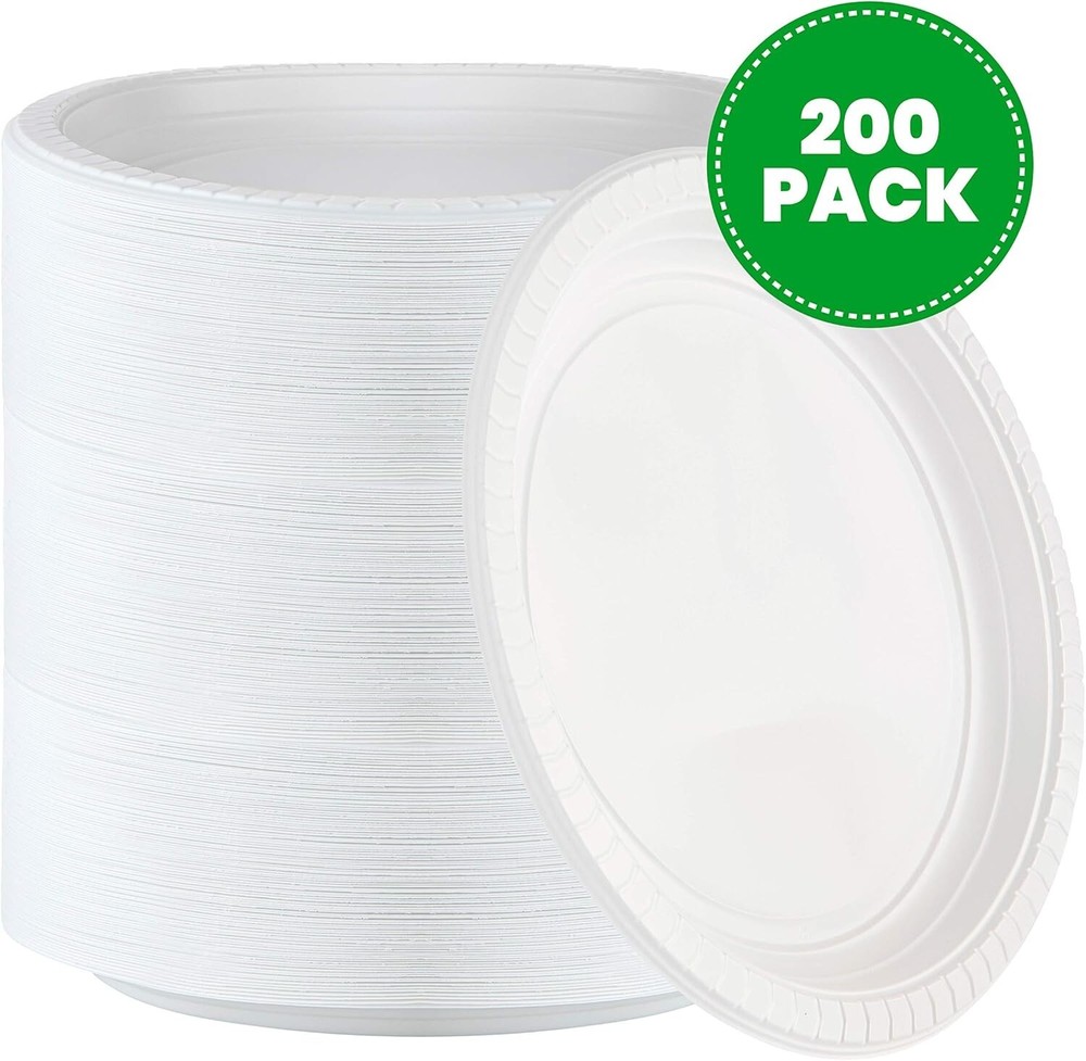 Lightweight 200 Count 9'' Microwave Safe Plastic Plates - Easy Cleanup Solution