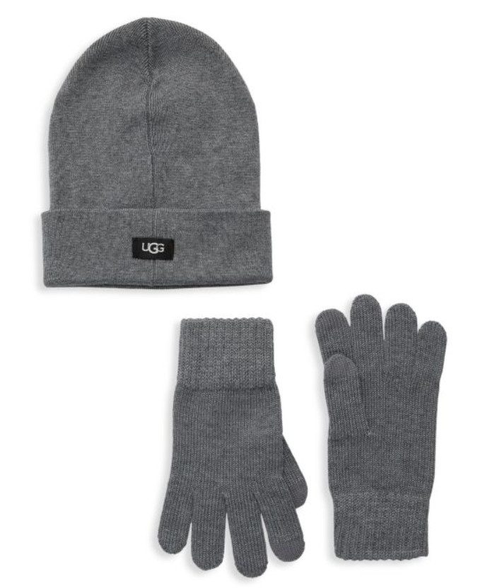 NWT UGG Australia 2-Piece Hat & Tech Gloves Set Charcoal