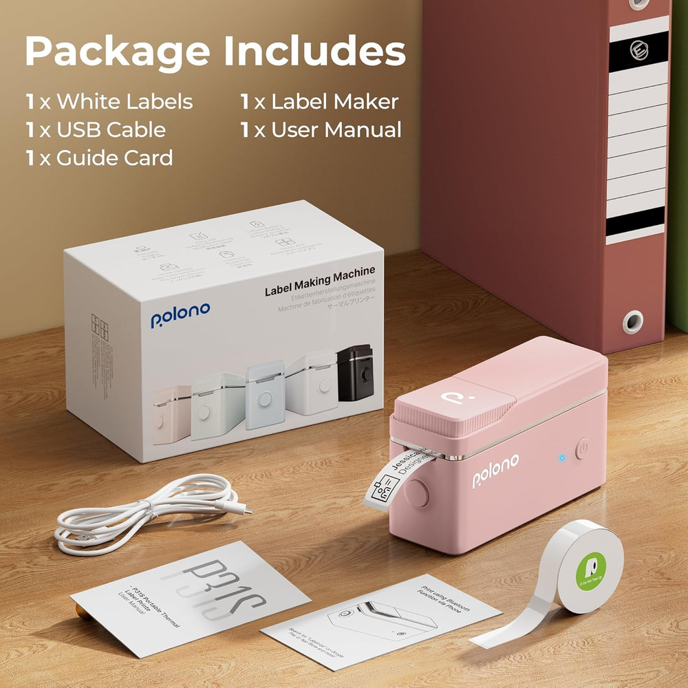 Polono P31S Label Maker Machine with Tape, Bluetooth Label Printer