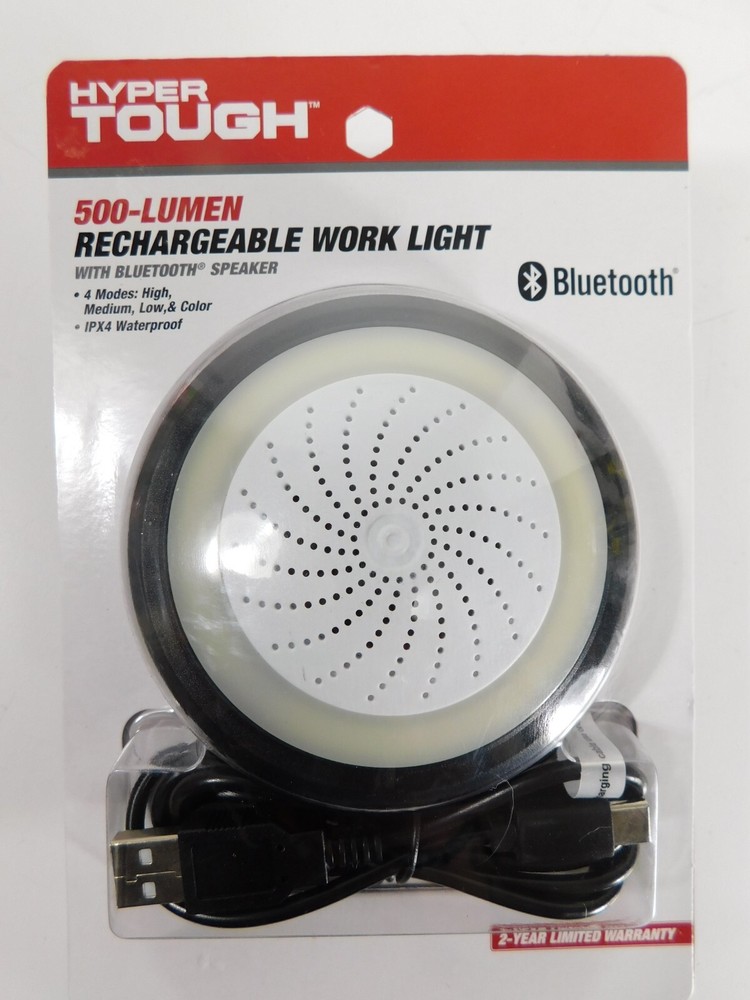 Hyper Tough 500-Lumen Rechargeable Work Light with Speaker, Red, Black