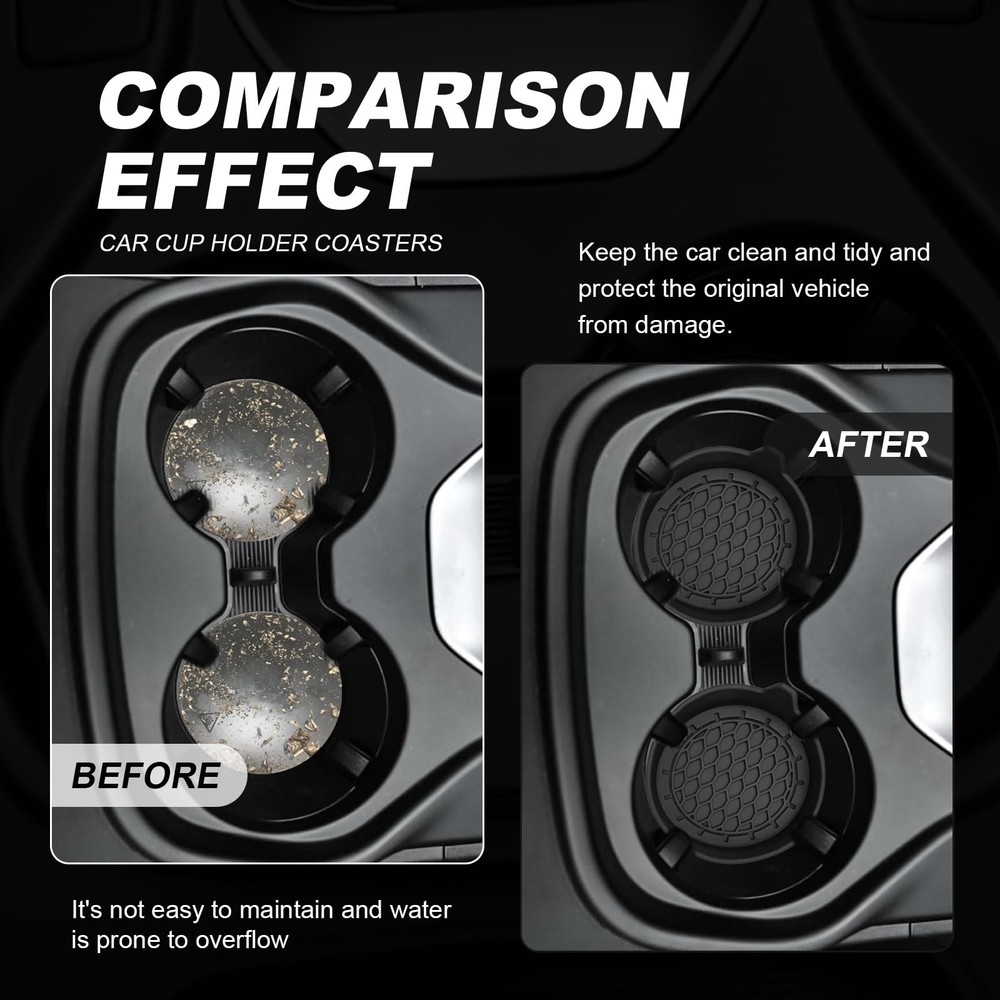 4-Pack Universal Cup Holder Coasters, Black Silicone Inserts - Keep