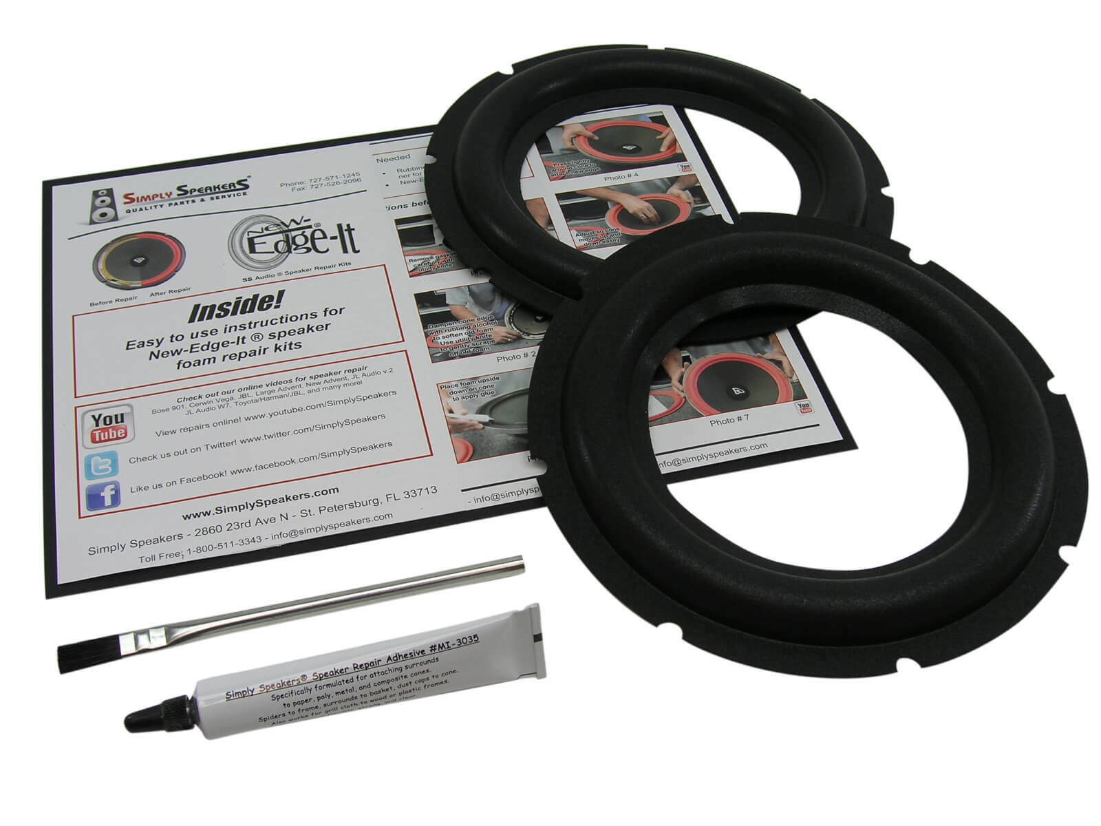 8" Wide Roll Foam Speaker Repair Kit OD 8", Cone: 5.125", FSK-8ROCK (PAIR)