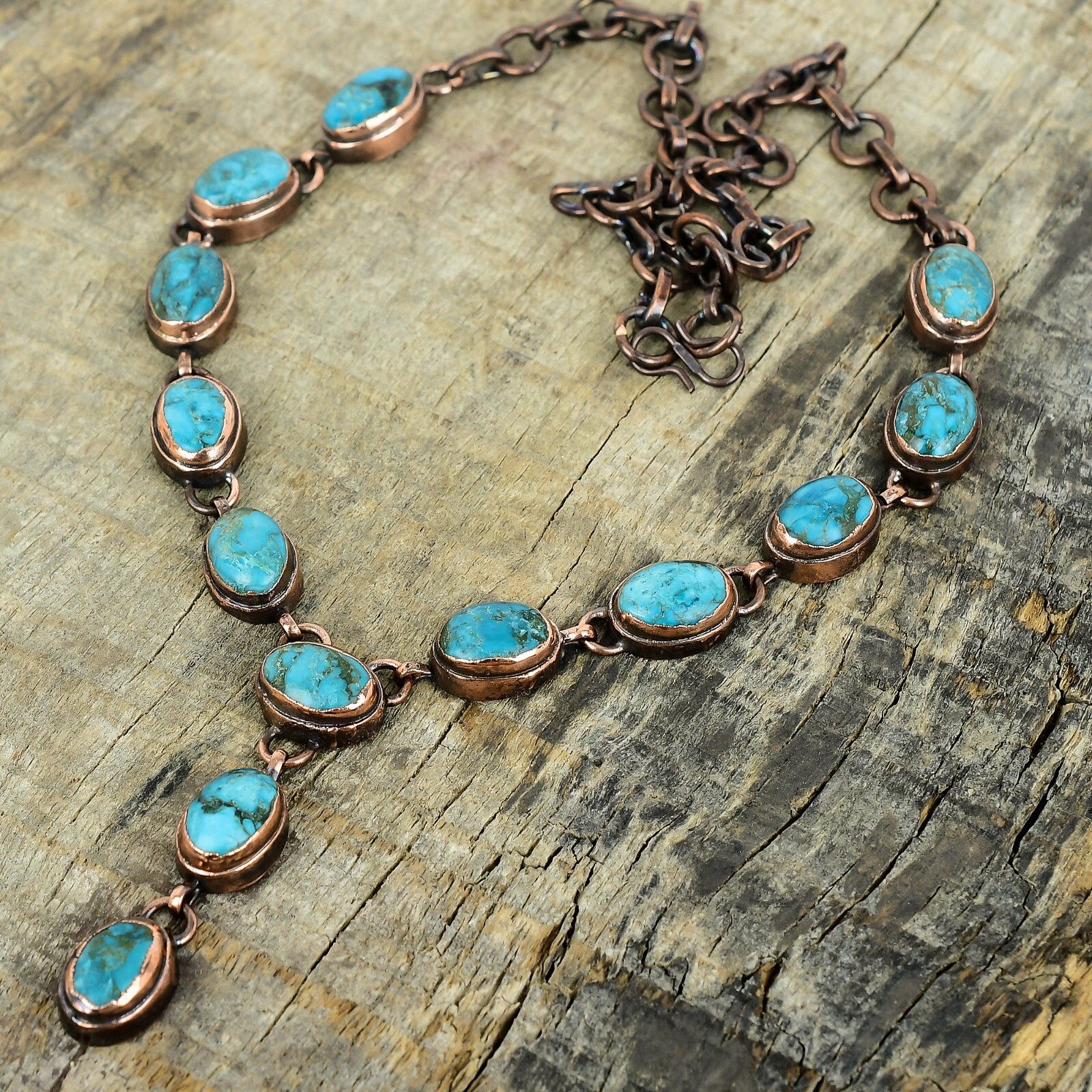 Valentines Sale Tibetan Turquoise Stone Chain Wife Electroformed Necklace Copper