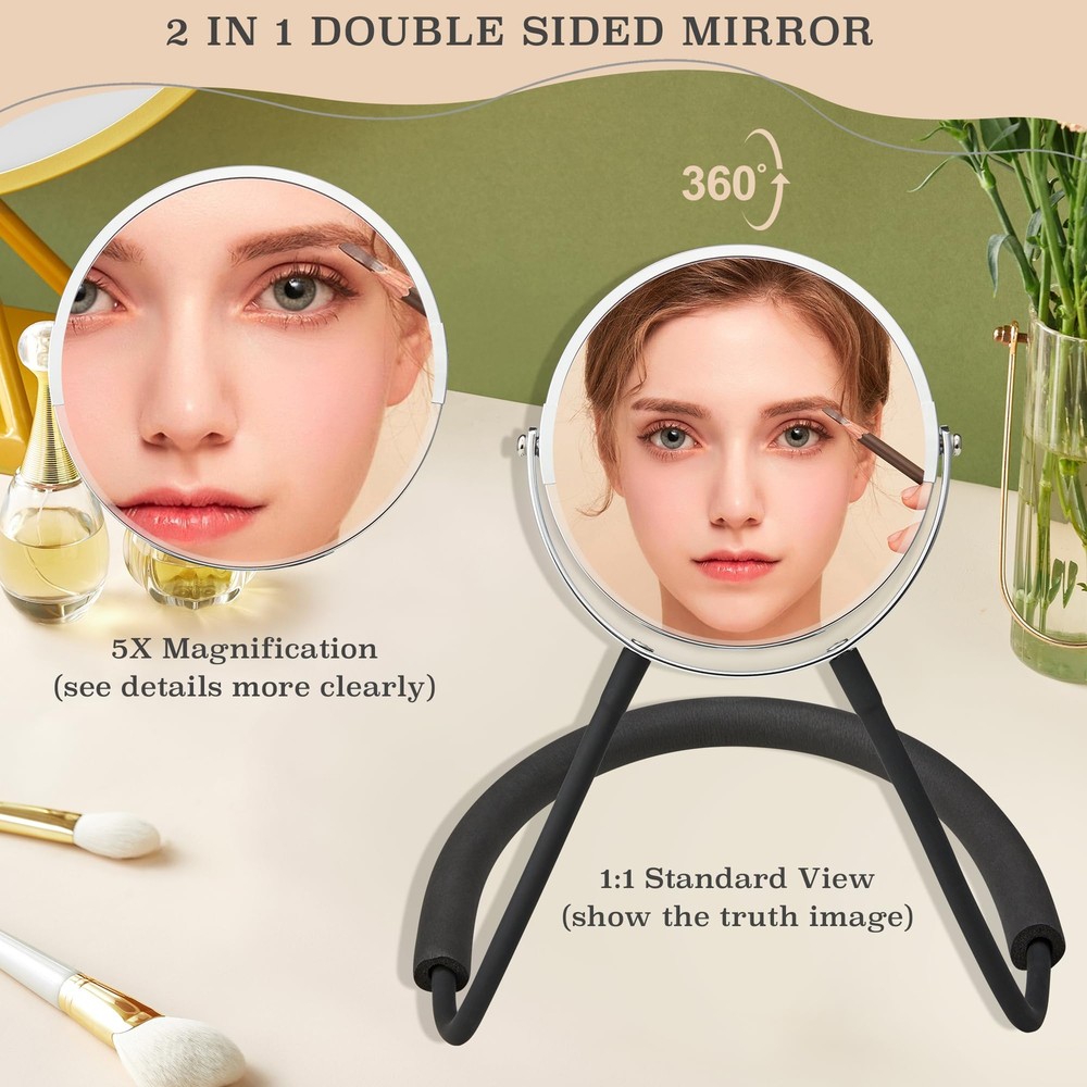Double Sided Mirror 360 Rotating Hands Free Adjustable Neck Strap Standard & ...