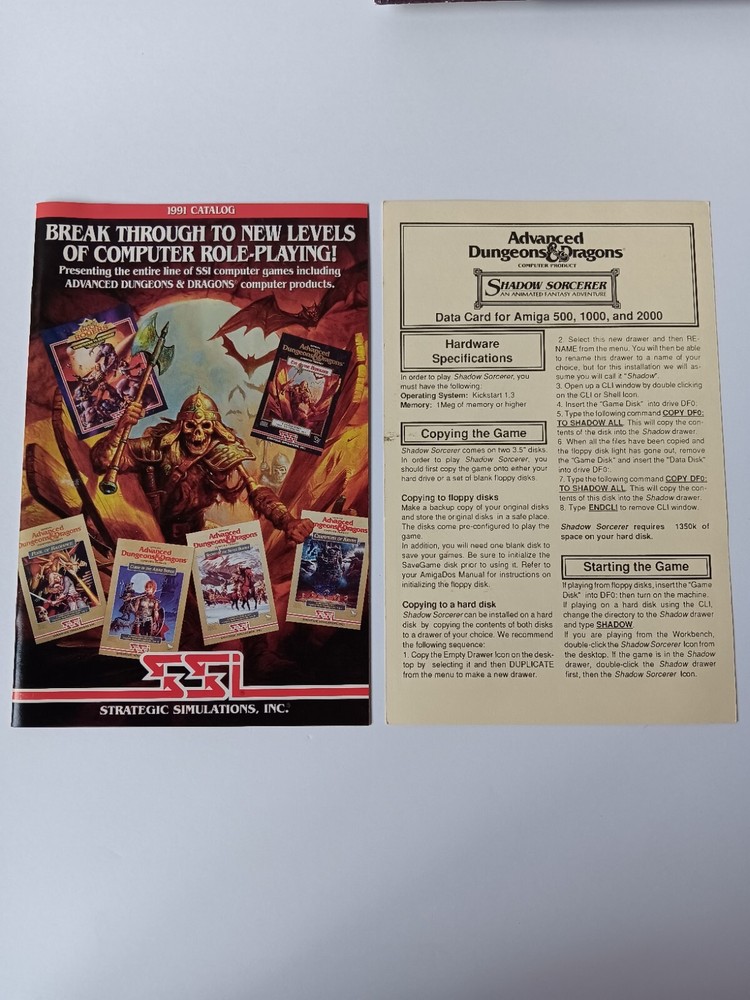 Amiga Advanced Dungeons & Dragons Shadow Sorcerer Computer Software Tested/Works
