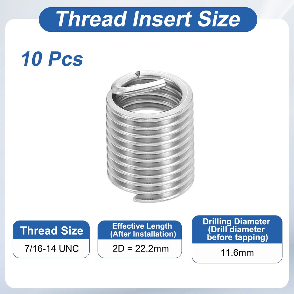 10pcs Wire Thread Inserts 7/16-14 UNC 2D 22.2mm Helical Threaded Sleeve