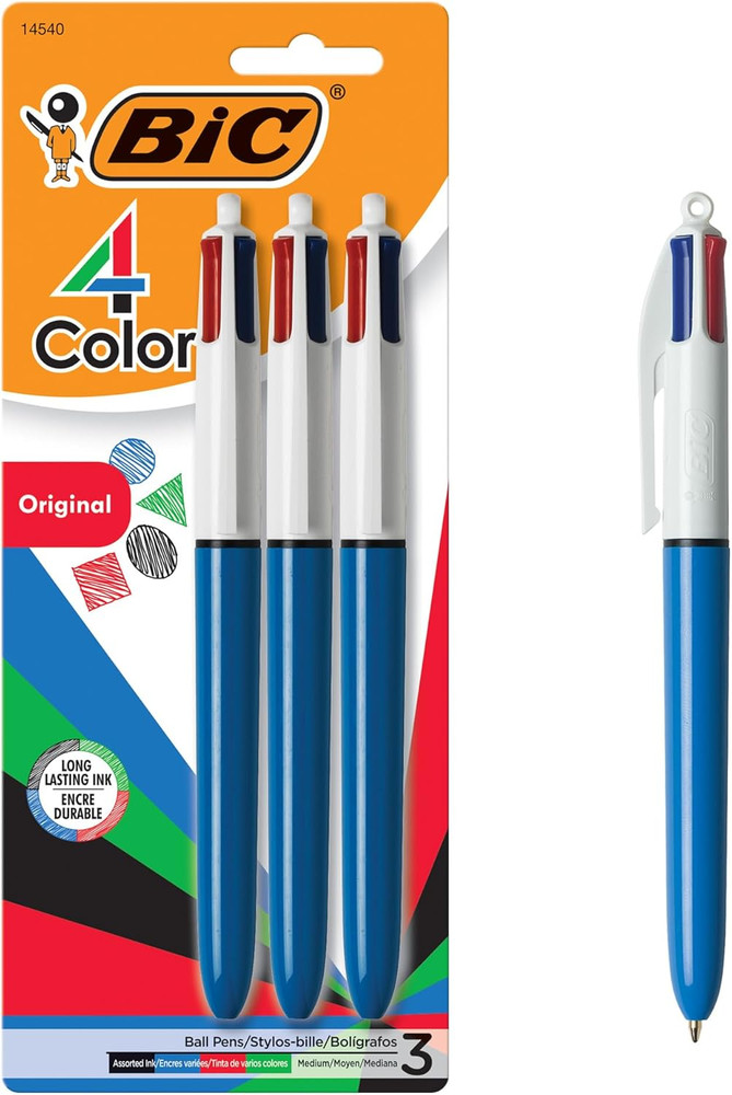 4-Color Ballpoint Pen Medium Point (1.0mm) Assorted Inks 3-Count