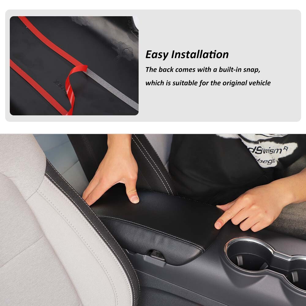 Black PU Leather Center Console Armrest Box Storage Cover For Ford Mustang 2015+