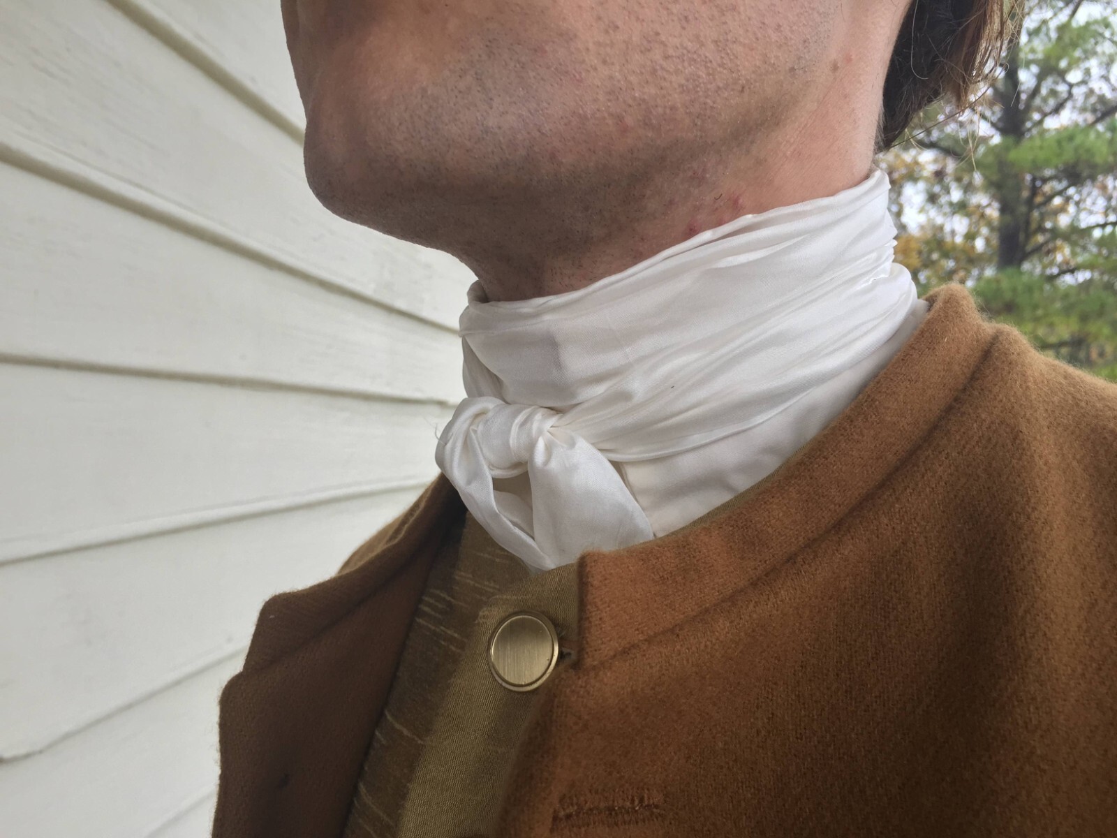 18th Century, Rev War Man's White 100% Silk Neckerchief Cravat - 14" X 72" - NEW