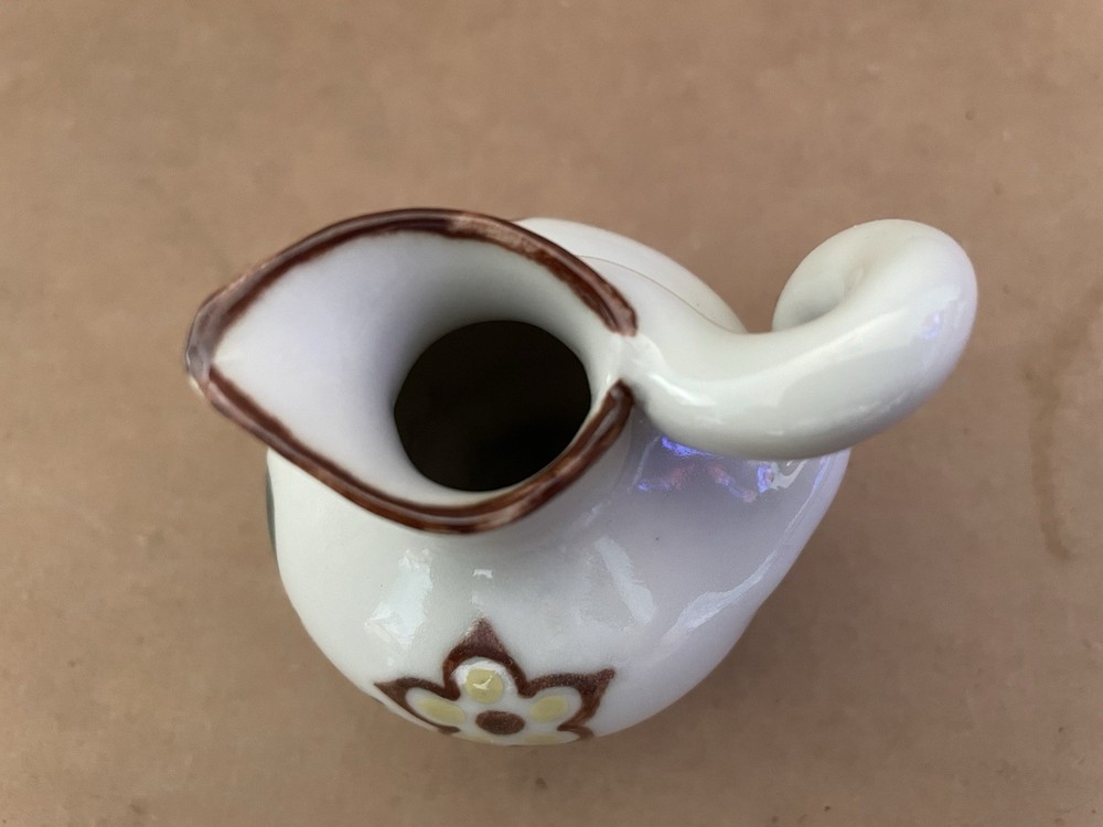 Vintage MINI Pitcher FloralFlower with Free Form Handle