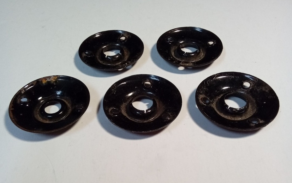 Black Porcelain (3) Drawer Pull Knobs (5) Door Rosette Plates Salvage