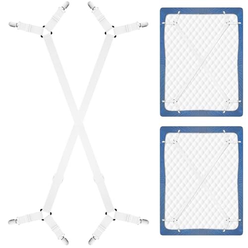 Bed Sheet Holder Straps Adjustable Sheet Fasteners Clips Keep Bedding 2 White