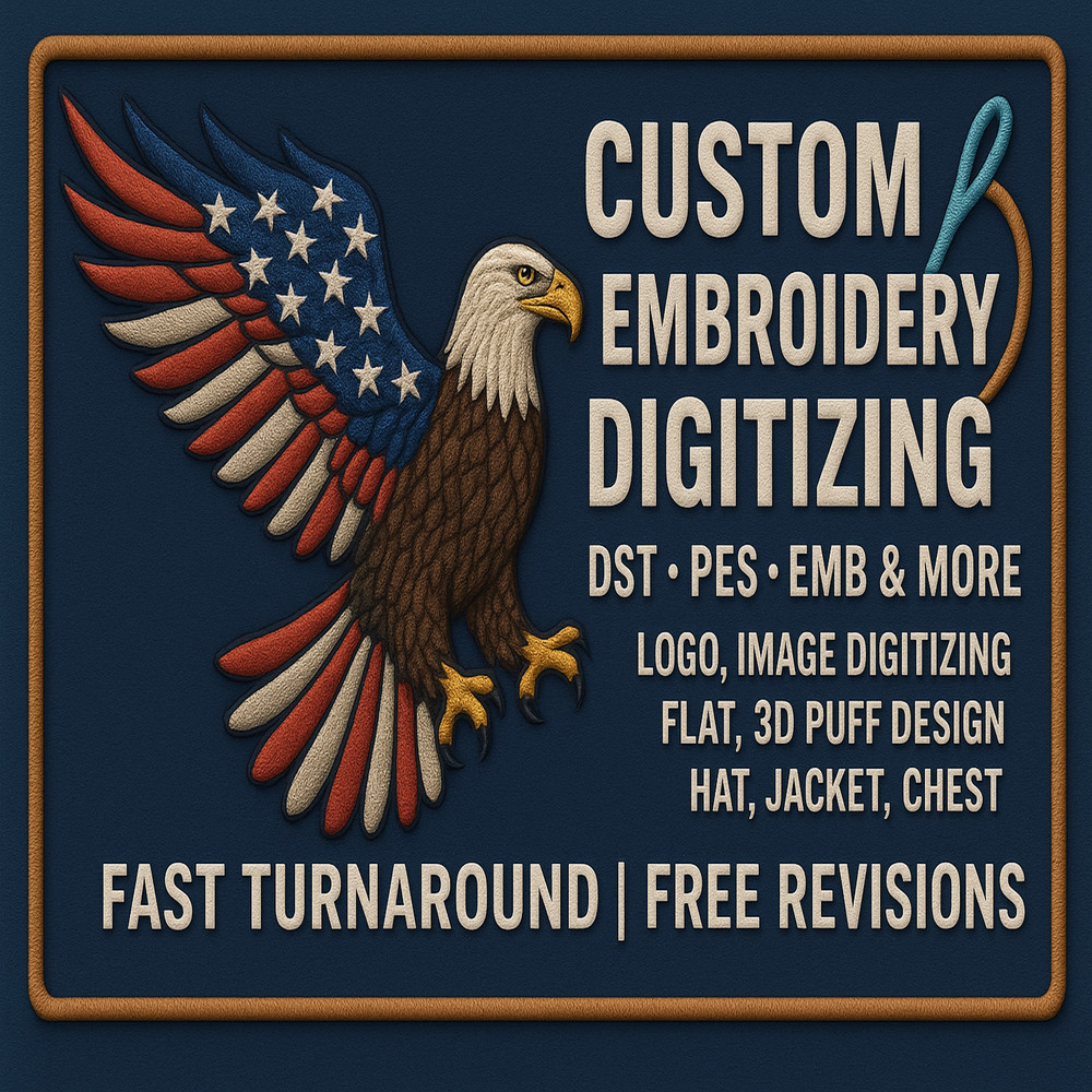 Custom Embroidery digitizing logo digitize image machine DST PES JEF file