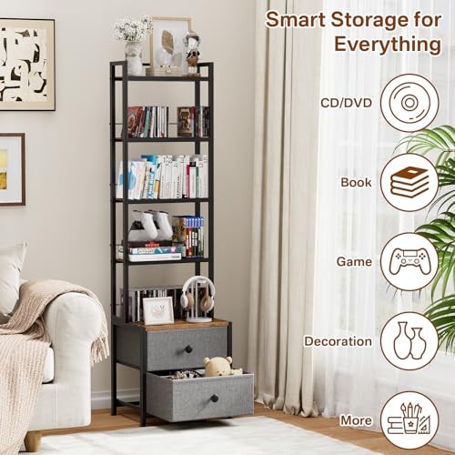 CD Storage Rack with Drawer, 5-Tier DVD Organizer Shelf w/Adjustable Book