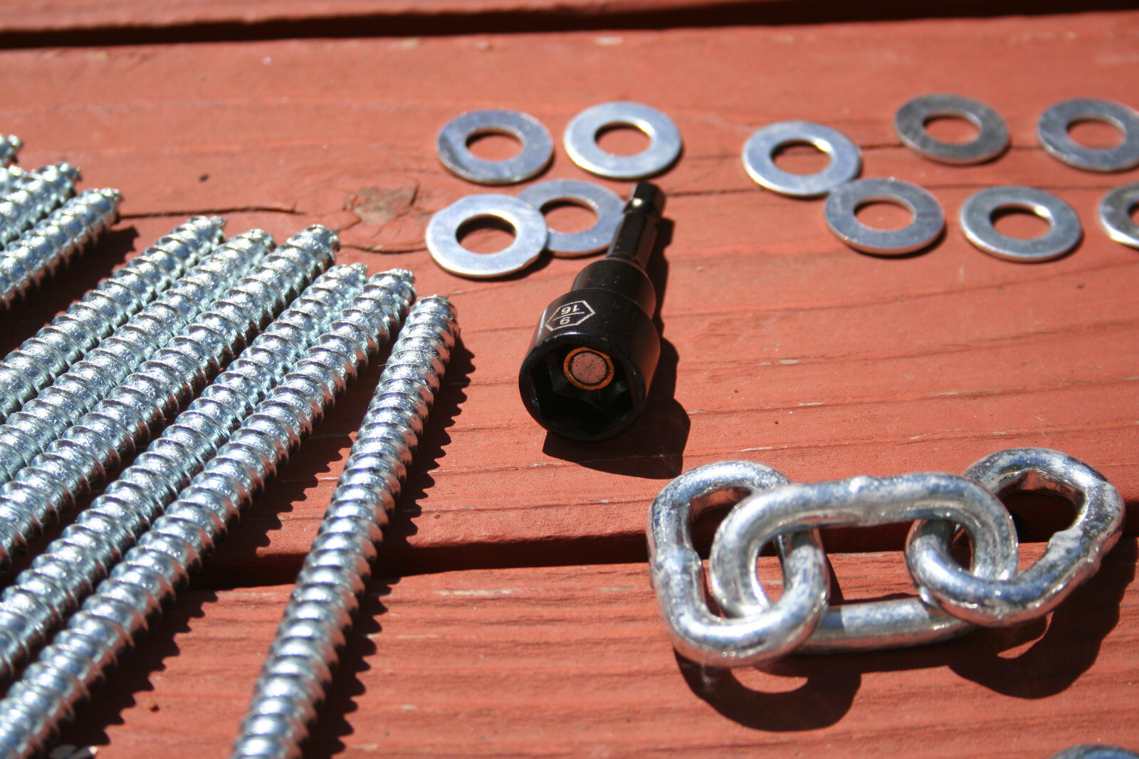 12 pc Lag Screws 3/8 x 14 Tent Stakes Festival Kit With Chain Links Burningman