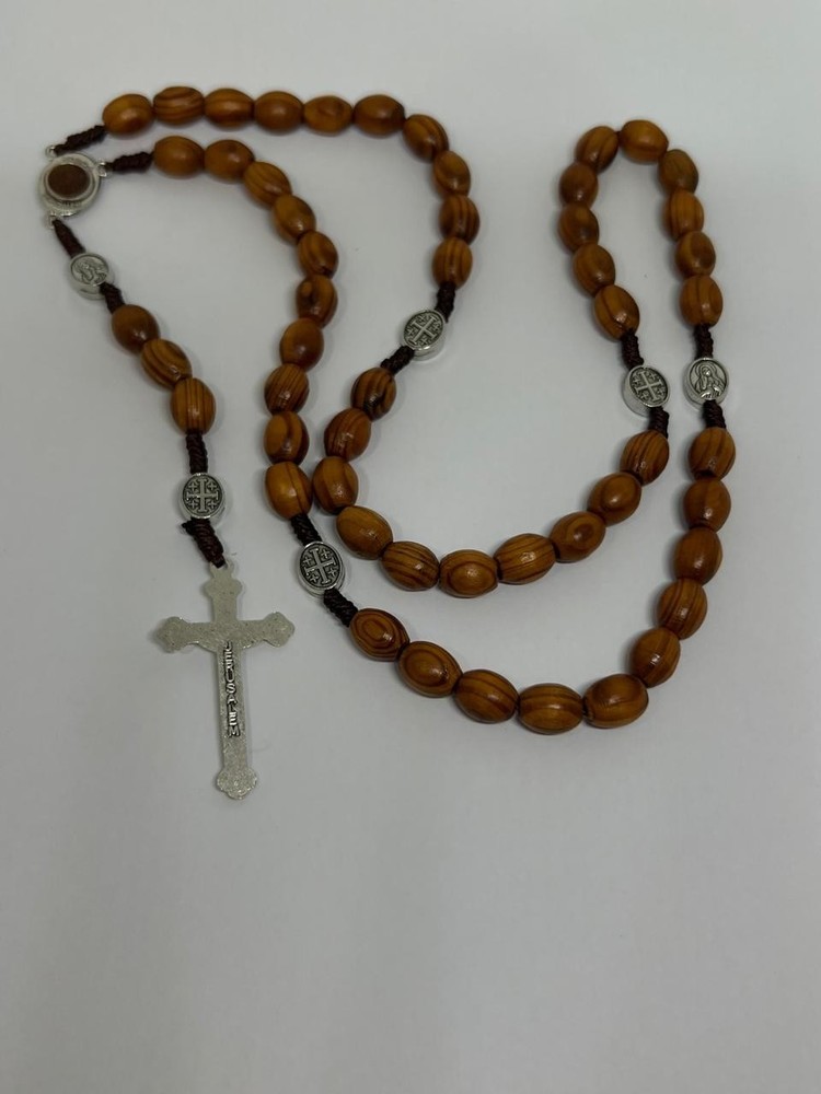 Saint St Benedict Rosary Wooden Holy Land Jerusalem Crucifix Cross Prayer Beads