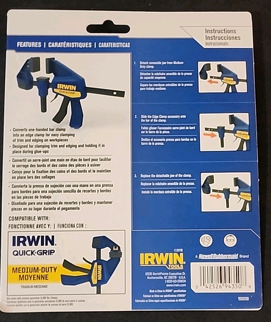 NEW 5 Pack- IRWIN 1964755, QUICK-GRIP, Edge Clamp for Medium-Duty Clamps