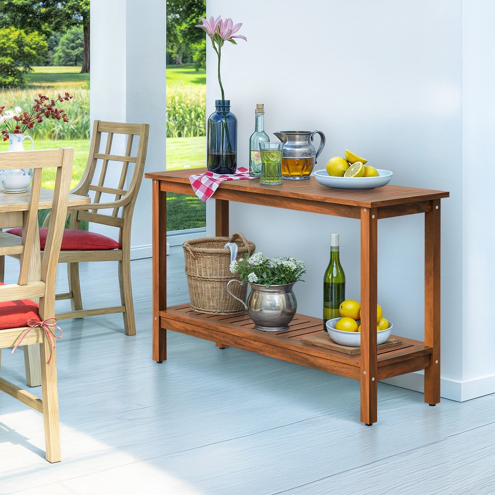 48" Outdoor Console Table wood Side Table Multifunctional Buffet Patio Bar Table