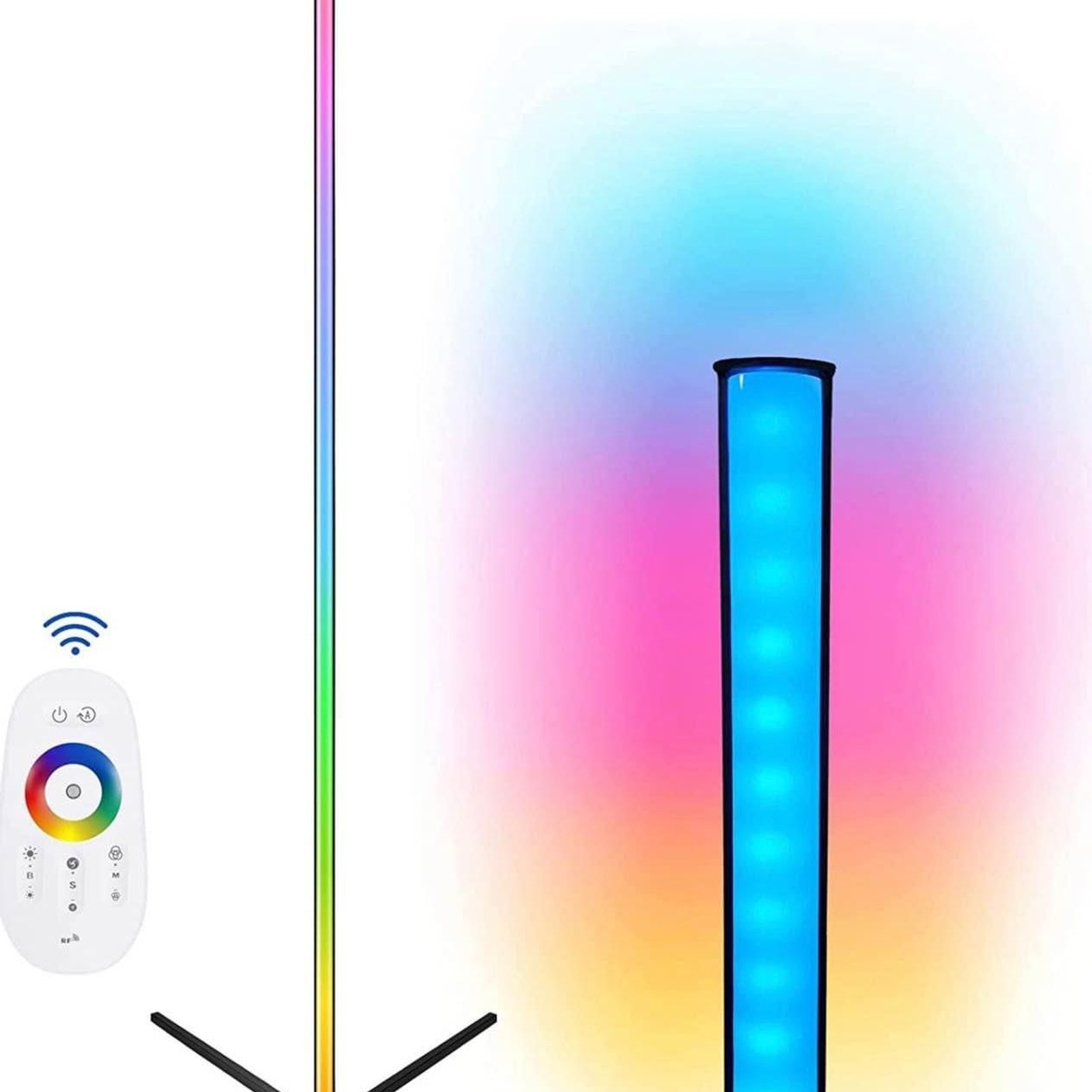 LED Floor Lamp, RGB Corner Light with Dimmable Remote Control Black 20W