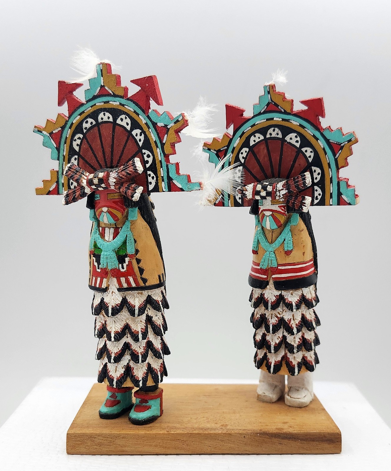 Vtg Wood Native American Hopi Salako Taka & Mana Kachina Figures M. Poseyesva Jr