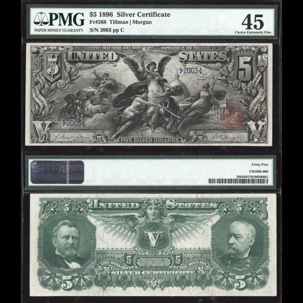 1896 $5 Educational Silver Certificate  - Fr. 268 - PMG 45